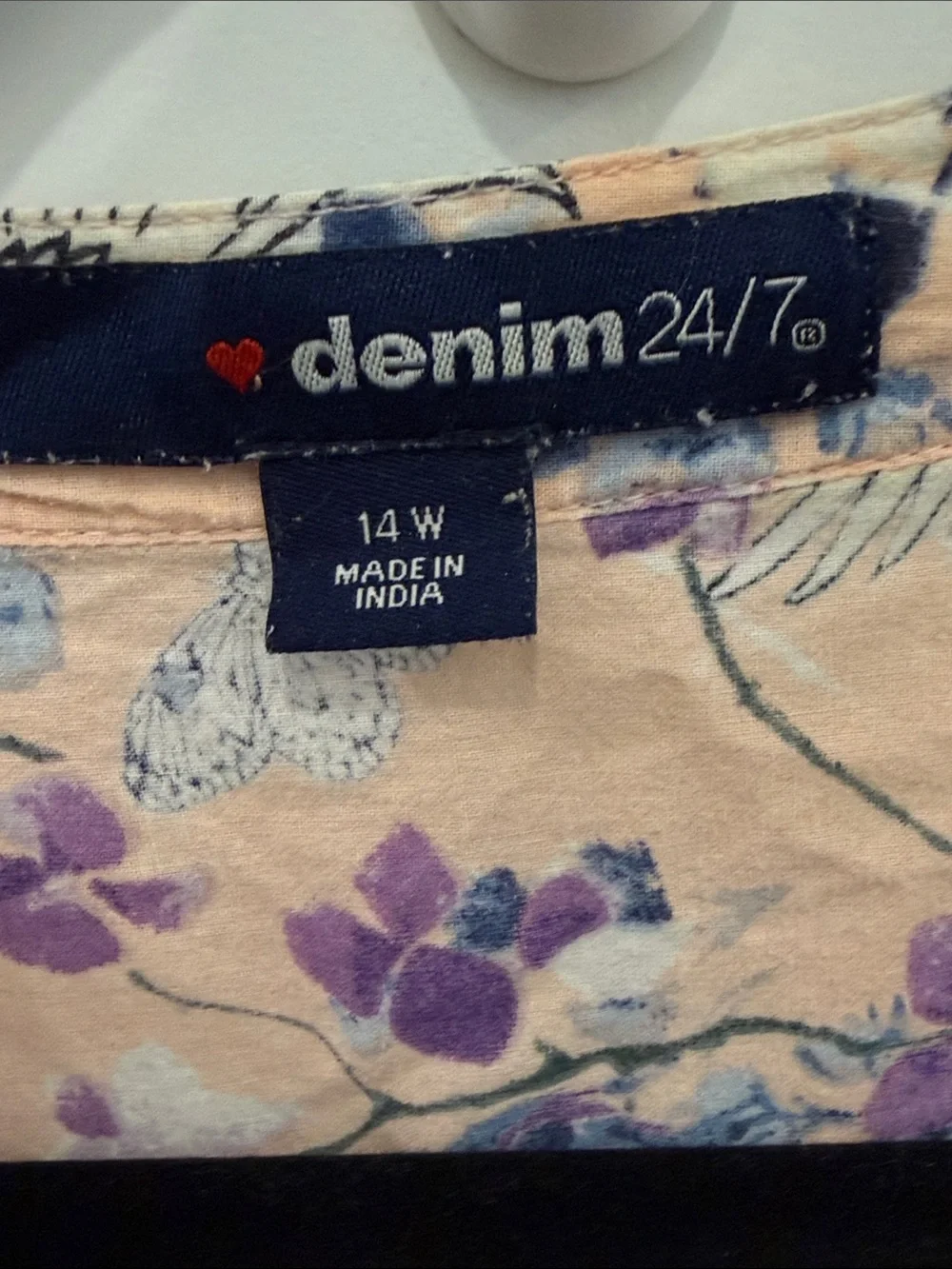 Denim 24/7 Pink/Peach Floral Pintuck Button-Down Blouse